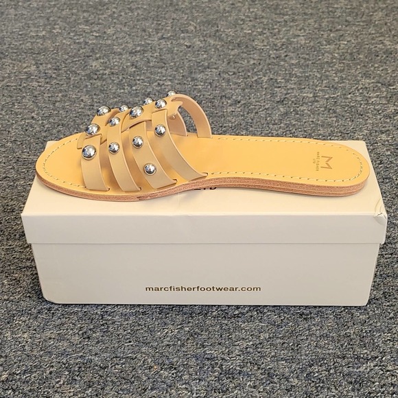 NEW IN BOX Marc Fisher Pava Natural Tan Leather Flat Slide Sandal sz 11 - Picture 4 of 7